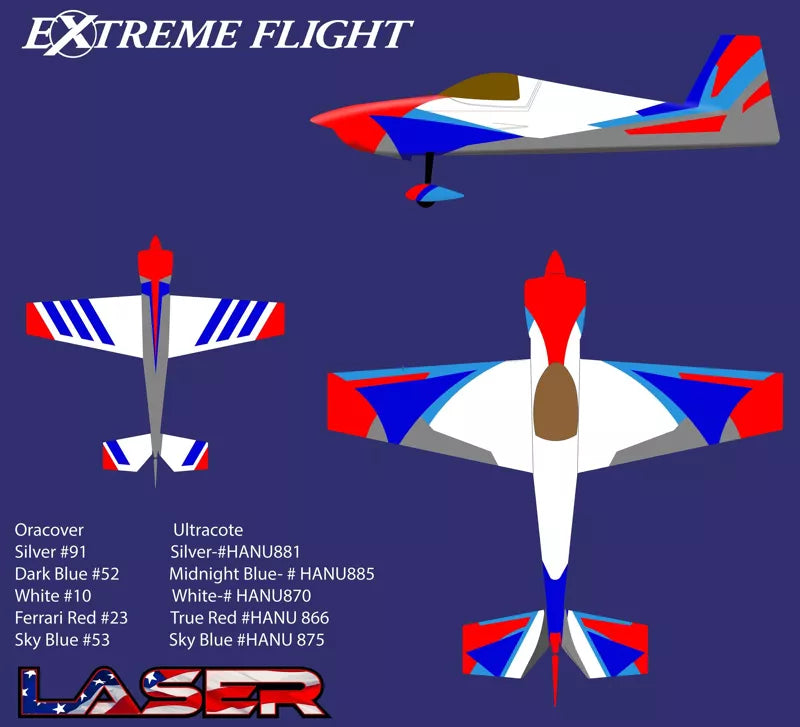 Extreme Flight - Laser 67" EXP, White/Blue/Red/Silver ARF Kit